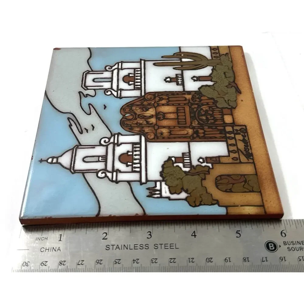 Teissedre Designs San Xavier Mission Tucson Arizona 6” Ceramic Art Tile Trivet
